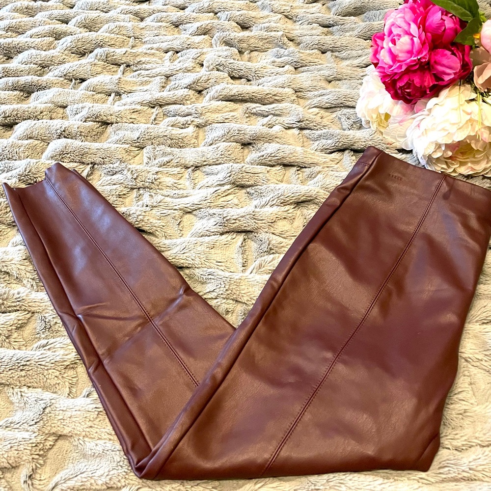 Topshop faux leather burgundy skinny pants